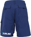 Blue Aftco Stealth Shorts with white Sunline America logo