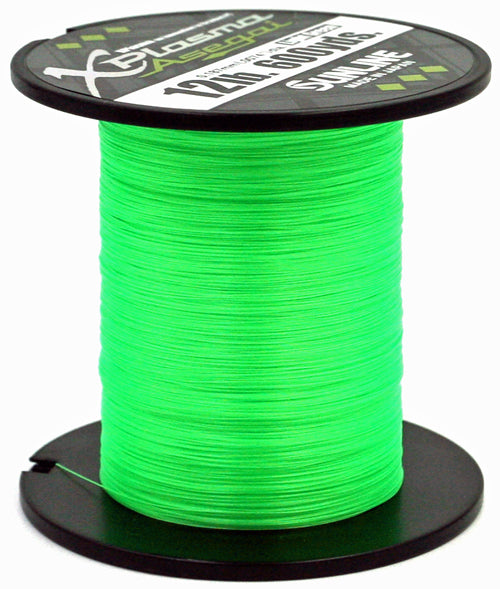 neon green braided fishing line 12 Strand Hollow Core 30 lb / 1250 Yards Brent Ehrler Reaction Tackle Braided Fishing Line
